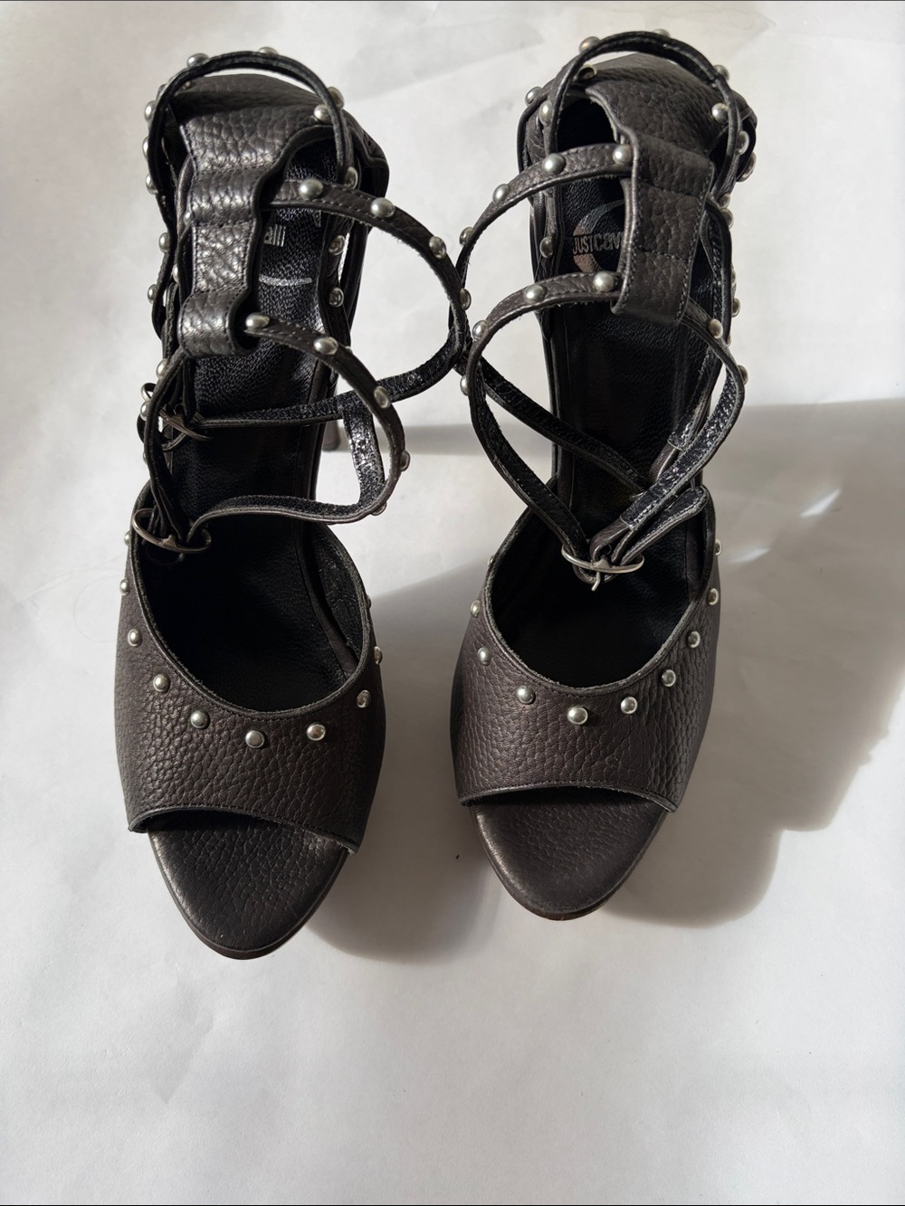 Studded Strappy High-Heel Sandals - Black size 39 equals 6 1/2 Justcavalli